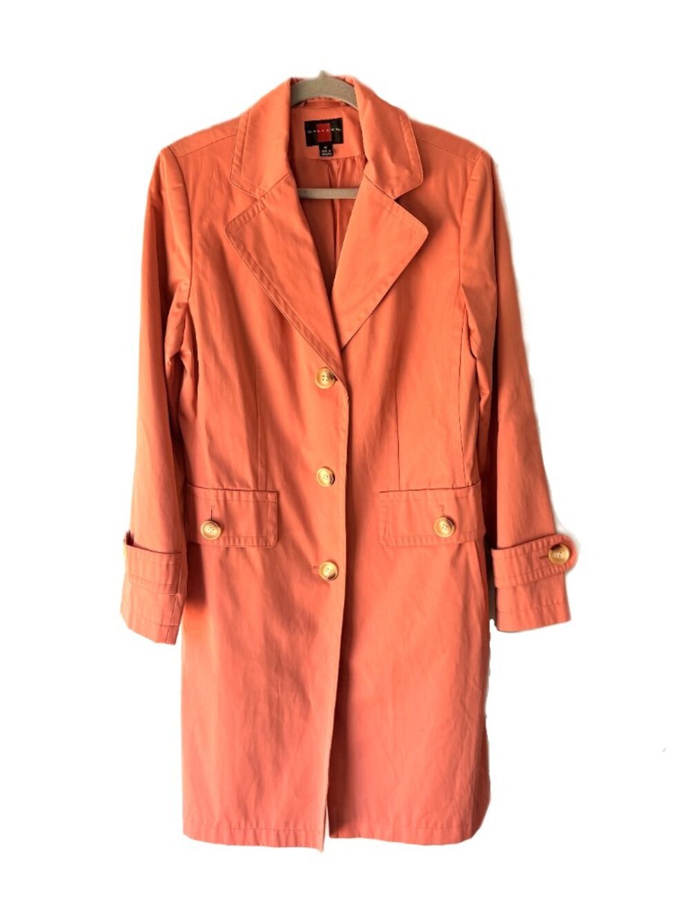 Gallery Coral Car Coat Duster Jacket Medium Cotton Blend Spring Trench - Picture 2 of 10
